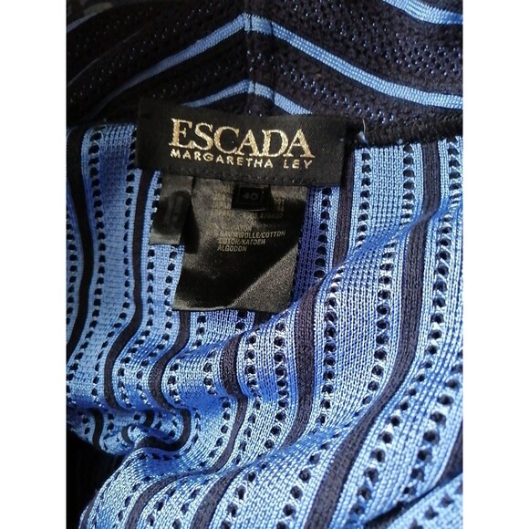 Escada Womens Size 40 Jacket Blazer Logo Patch Long Sleeve Preppy Blue Striped - Picture 5 of 5